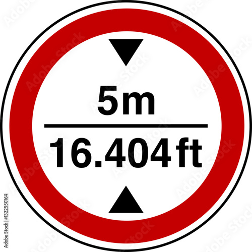 Free Download 5 m height restriction circular sign sticker with conversion to 14.764 feet - GFXLoad