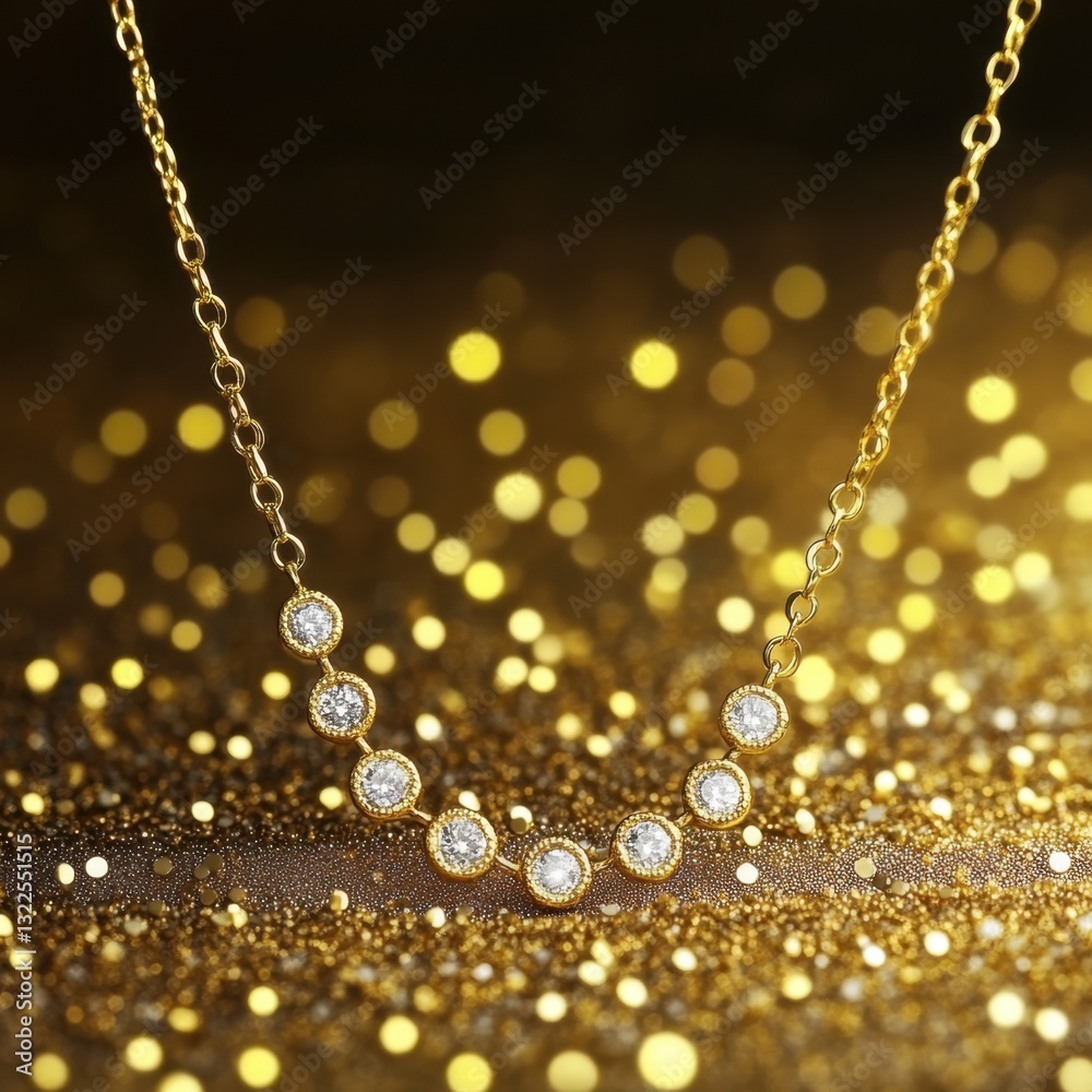 Gold Diamond Necklace with Bokeh or Glow Effects Gold Diamond Necklace with Bokeh or Glow Effects