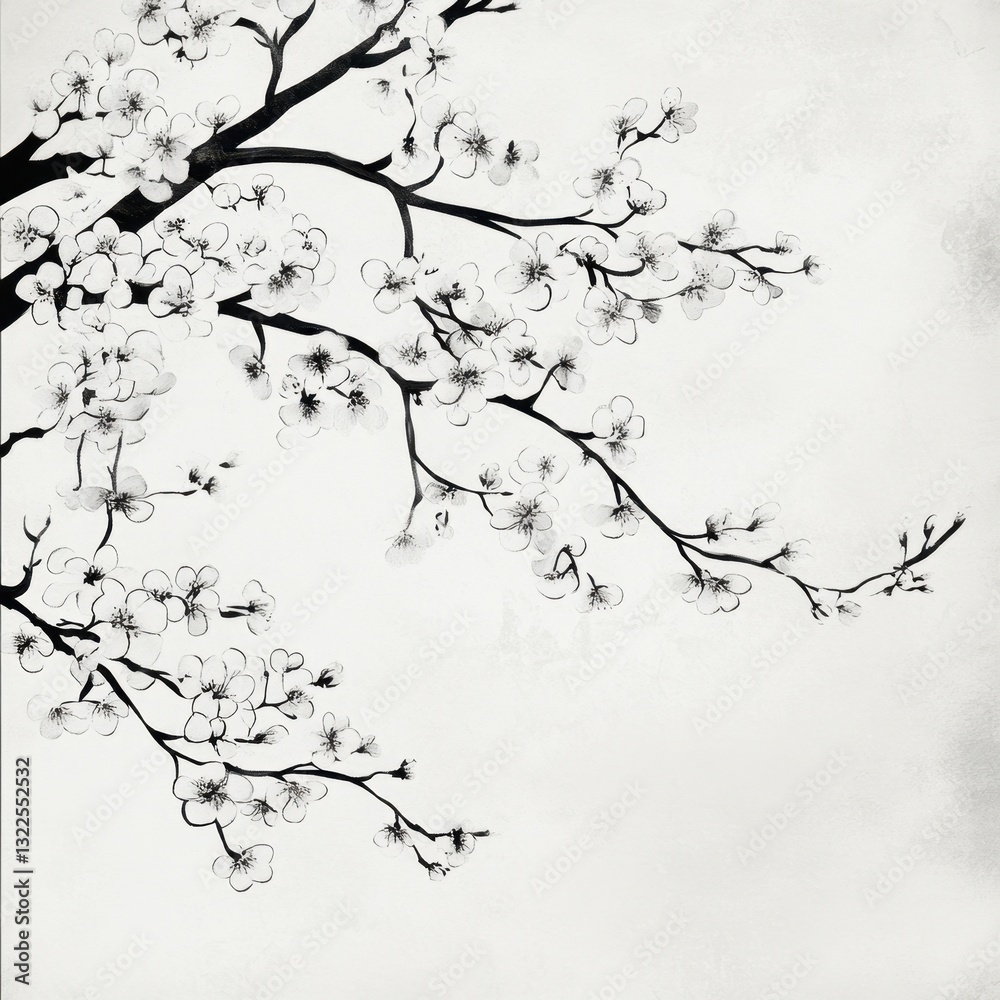 Obraz premium Monochrome Minimalist Cherry Blossom Backgrounds