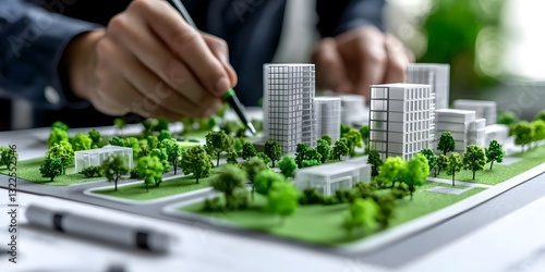 Fototapeta Naklejka Na Ścianę i Meble -  Urban planner designing sustainable city development modern architecture model green environment aerial view innovative concepts