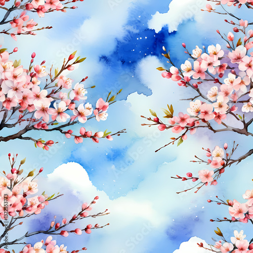 cherry blossoms and sky,watercolor  