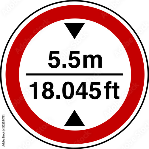Free Download 5.5 m height restriction circular sign sticker with conversion to 18.045 feet - GFXLoad