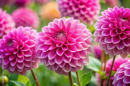 Close-Up Pink Dahlia Blooms in Garden - Vibrant Floral Photography