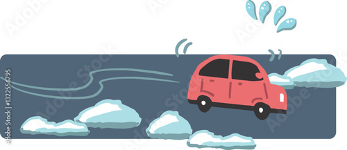 雪、路面凍結ででスリップする車のイラスト
