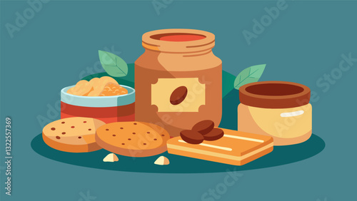 Indulge in a spread of freshly made nut butters and artisanal crackers the ultimate snack for any gathering.. Vector illustration