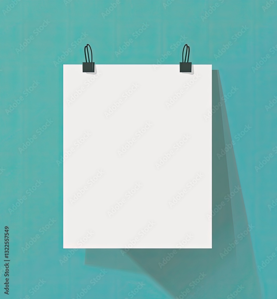 Blank white poster on teal background Blank white poster on teal background