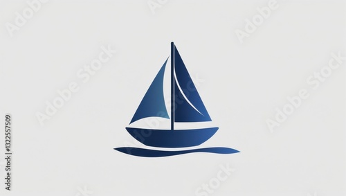Minimalist Single Masted Sailboat Icon in Blue Color on White Background