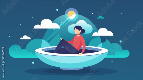 In the serene environment of a float tank one can disconnect from the constant barrage of technology and distractions allowing the mind to recharge and find a sense of balance.. Vector illustration