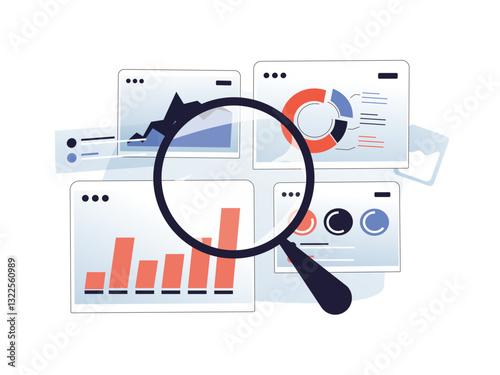 Analysis report research result, chart and diagram dashboard, financial graph statistics, analyze data, SEO
