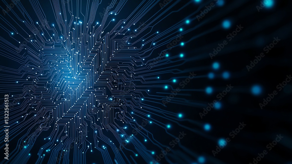 Fototapeta premium A mesmerizing digital abstract image featuring glowing blue lines radiating from a central point, representing data flow, connectivity, and the essence of technology in modern life