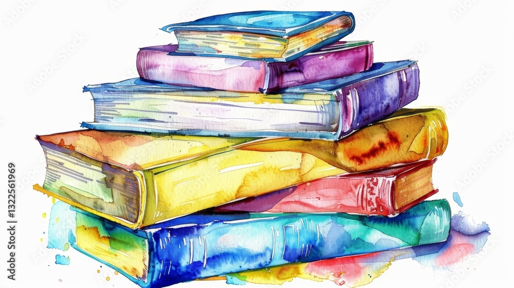 Watercolor Illustration of a Stack of Books on a White Background for Education and School Themes Watercolor Illustration of a Stack of Books on a White Background for Education and School Themes