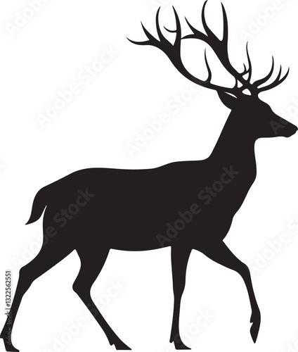 Wild deer silhouette vector illustration with prominent antlers