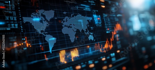 A detailed image of a digital world map displaying data trends and tech statistics. It symbolizes global connectivity and modern information systems influencing our daily lives.