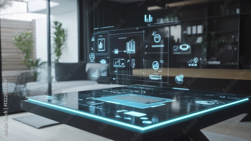 custom made wallpaper toronto digitalA digital learning environment with a D holographic display of floating subject icons, symbolizing different fields of study.