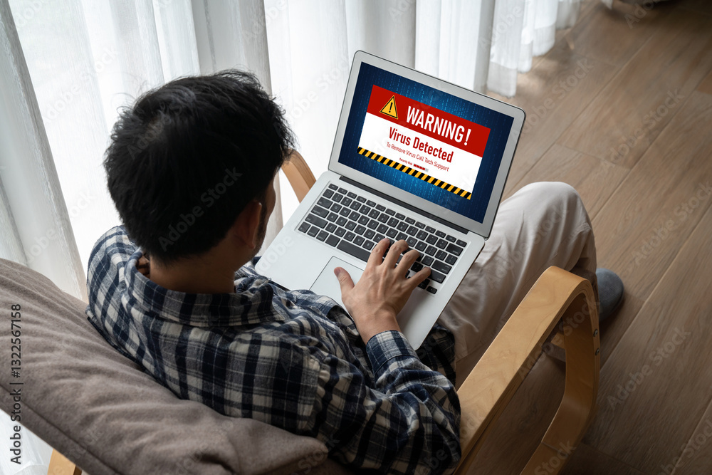 Virus warning alert on computer screen detected modish cyber threat , hacker, computer virus and malware Virus warning alert on computer screen detected modish cyber threat , hacker, computer virus and malware