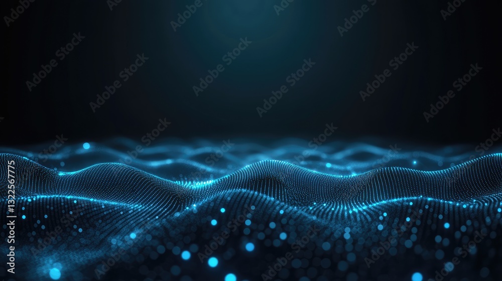 Fototapeta premium A futuristic glowing technology symbol floating in a dark digital space, representing innovation, AI, and data connectivity.