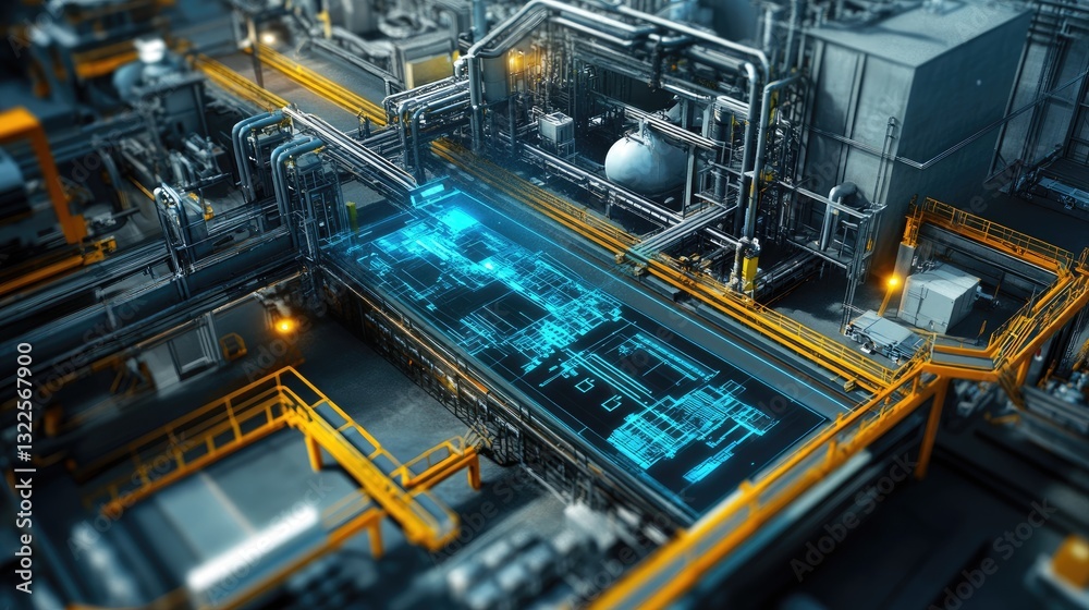 Fototapeta premium A futuristic holographic production planning interface optimizing factory workflows.