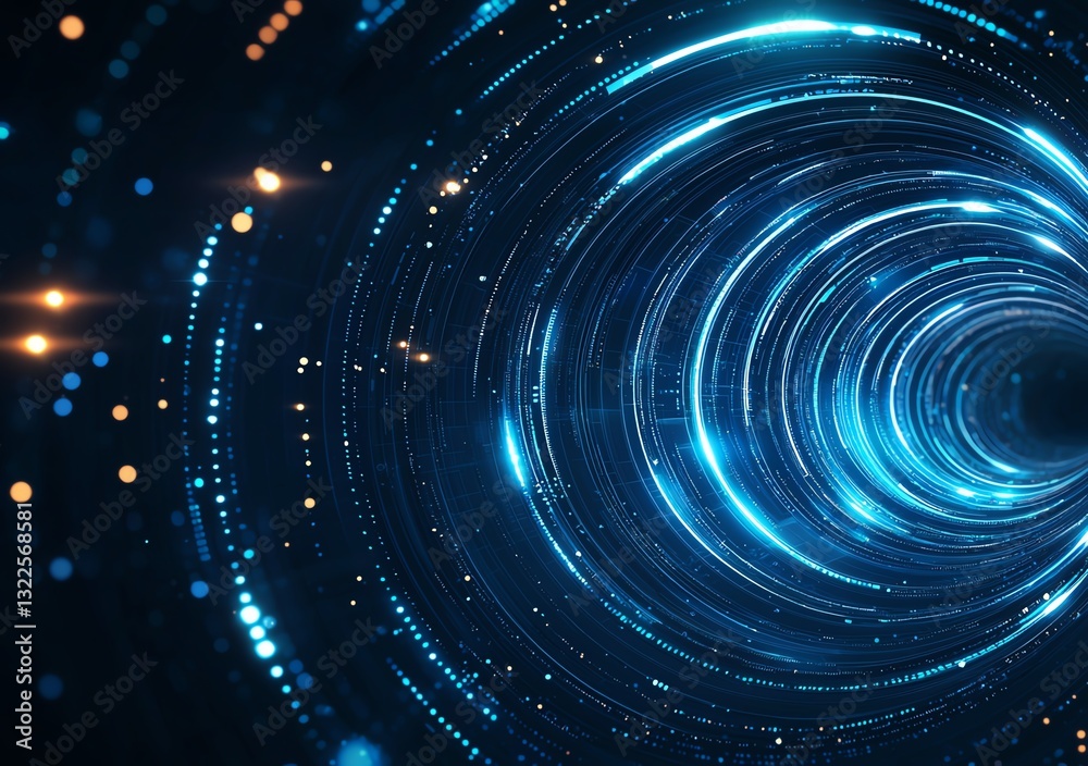 A mesmerizing tunnel of glowing blue lights creates a futuristic atmosphere, evoking feelings of speed and innovation. Perfect for technology-themed projects and digital art.