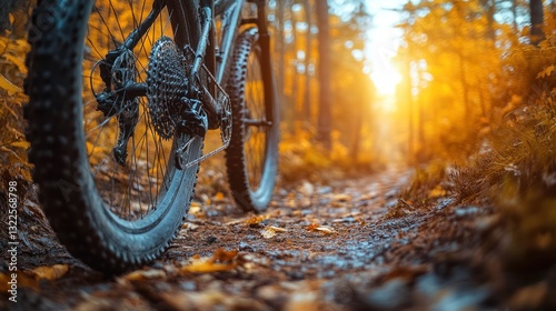 Mountain bike on autumn trail at sunset. (1)