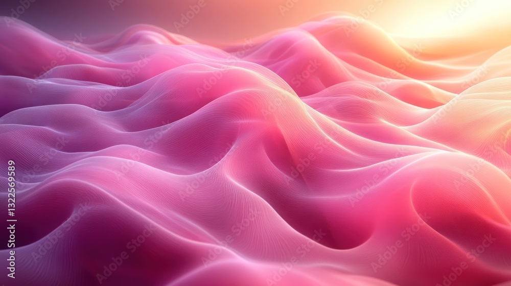 Obraz premium Abstract pink and purple wavy landscape at sunset.