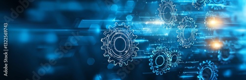 A dynamic abstract background featuring interconnected gears and glowing elements, symbolizing innovation and the evolution of technology in a digital world.