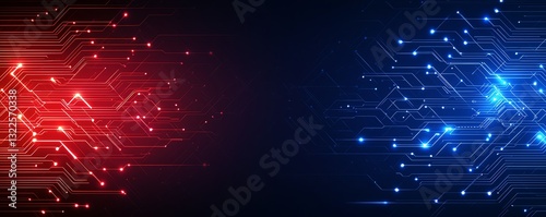 A vibrant and dynamic digital background featuring red and blue circuit patterns against a dark backdrop, symbolizing the interconnectedness of technology and modern communication.
