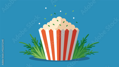 Freshly popped popcorn with a sprinkle of herbs for a flavorful snack to munch on.. Vector illustration