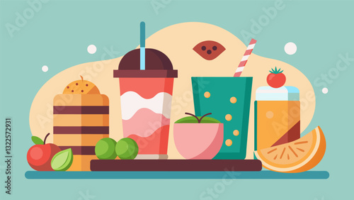 From energizing proteinpacked smoothies to guiltfree sweet treats this smoothie and snack bar has a wide array of options to satisfy both. Vector illustration