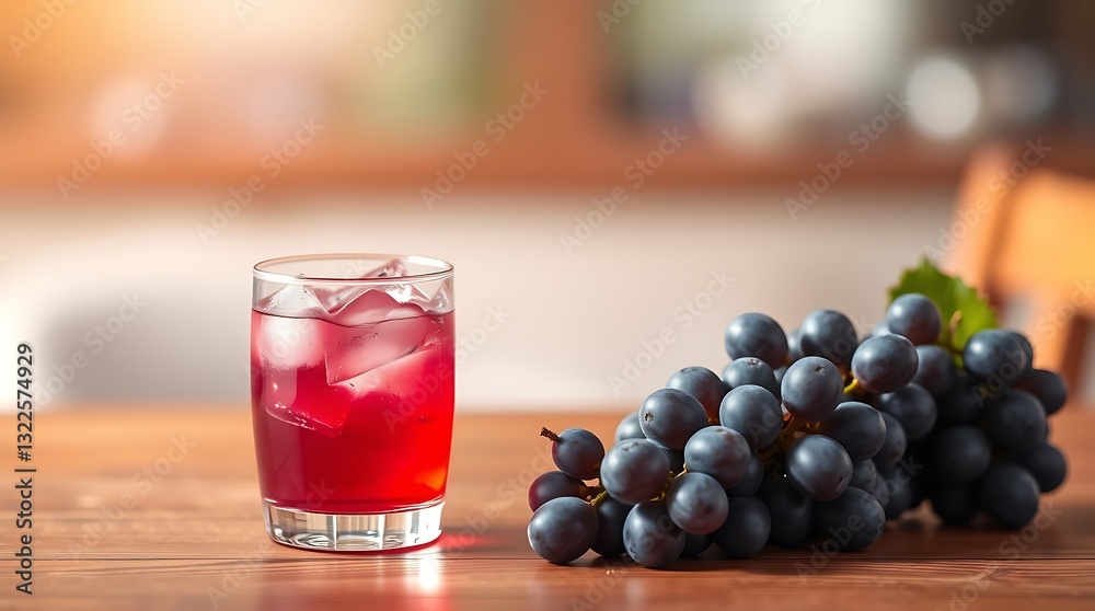 Grape Juice in a Glass with Ice and Fresh Grapes – Refreshing Beverage Concept Grape Juice in a Glass with Ice and Fresh Grapes – Refreshing Beverage Concept