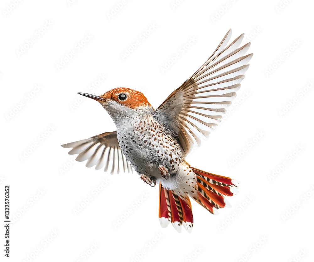 Obraz premium Colorful hummingbird in mid-flight showcasing vibrant feathers and wings