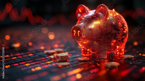 Wallpaper Mural In a slow-motion display, a crystalline piggy bank shatters and golden coins explode outward against the backdrop of financial charts and graphs Torontodigital.ca