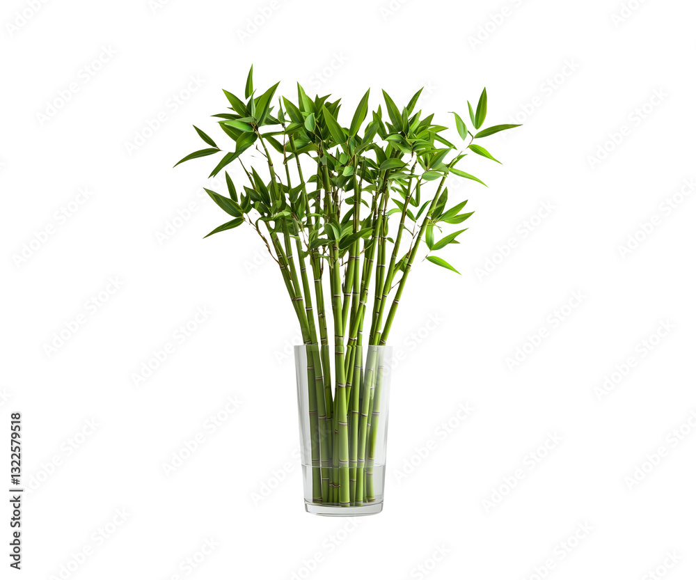 Obraz premium Fresh Green Bamboo Plant in Clear Glass Vase for Natural Decor