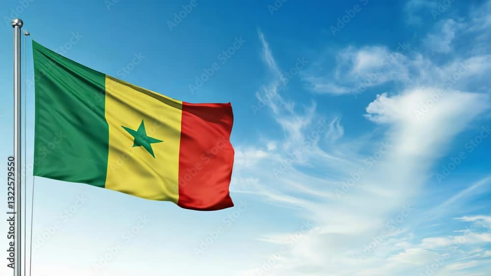 national flag of senegal waving on the wind, banner in the blue sky