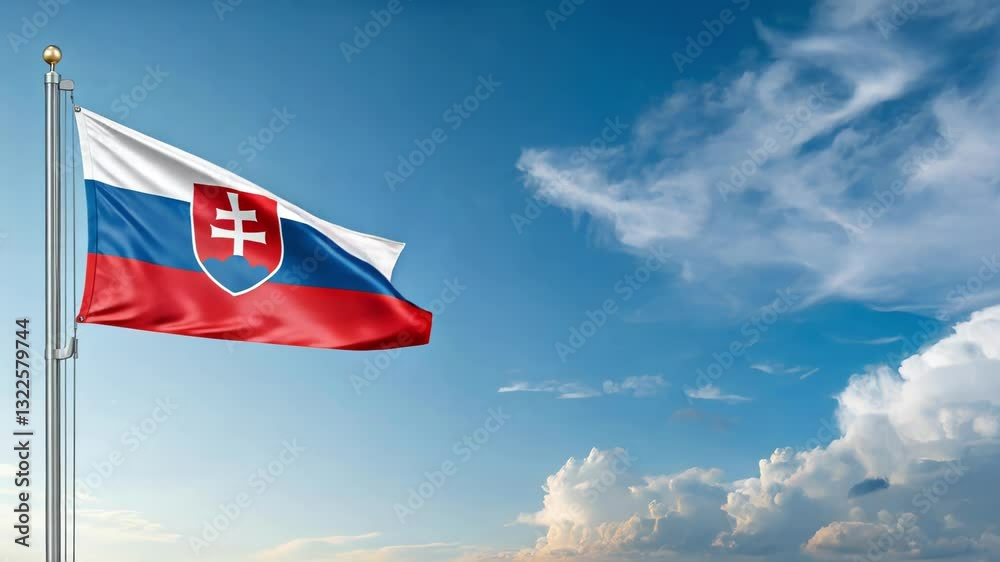 national flag of slovakia waving on the wind, banner in the blue sky