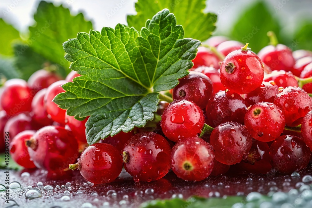 Fresh Red Currants with Lush Green Leaves Isolated on White Background - High-Resolution Stock Photo Fresh Red Currants with Lush Green Leaves Isolated on White Background - High-Resolution Stock Photo