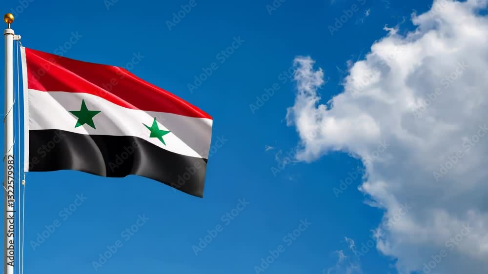 national flag of syria waving on the wind, banner in the blue sky