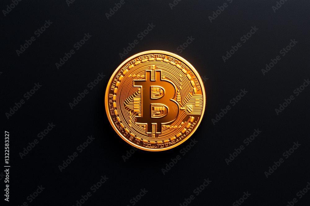 Goldene Bitcoin-Münze auf schwarzem Hintergrund, Symbol für digitale Währung
Goldene Bitcoin-Münze auf schwarzem Hintergrund, Symbol für digitale Währung