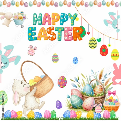 Easter background with bunny and eggs