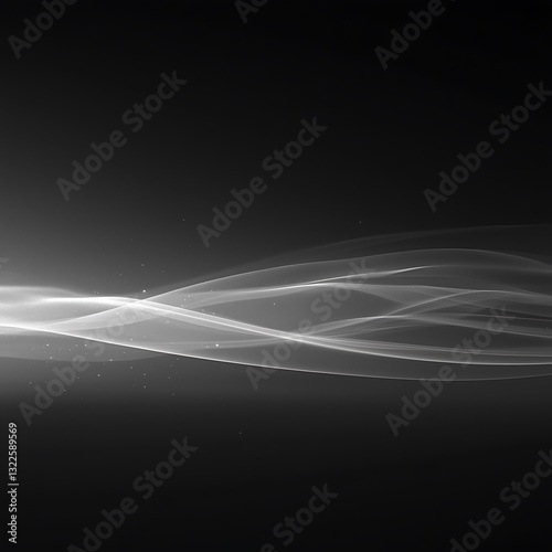 Glowing white abstract flowing lines on a dark gray backdrop