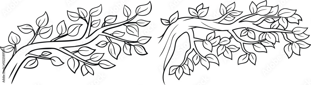 custom made wallpaper toronto digitalset of Elegant Branch with Green Leaves Line Art Vector Design for Nature and Botanical Art 