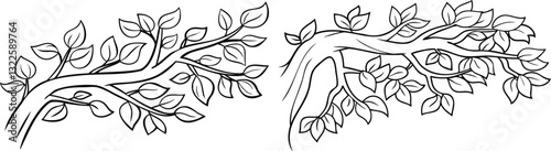 Wallpaper Mural set of Elegant Branch with Green Leaves Line Art Vector Design for Nature and Botanical Art  Torontodigital.ca