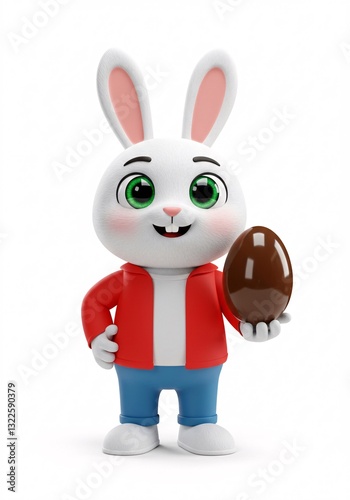 Cute Easter bunny holding chocolate egg

