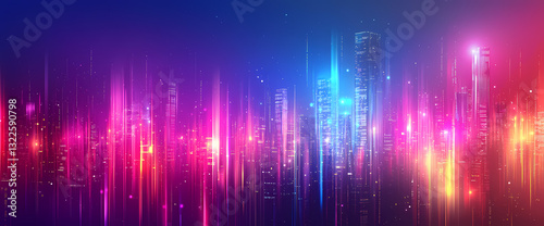City Lights Abstract: A vibrant tapestry of city lights shimmers, a vivid blend of electric blues, radiant pinks, and energetic hues.