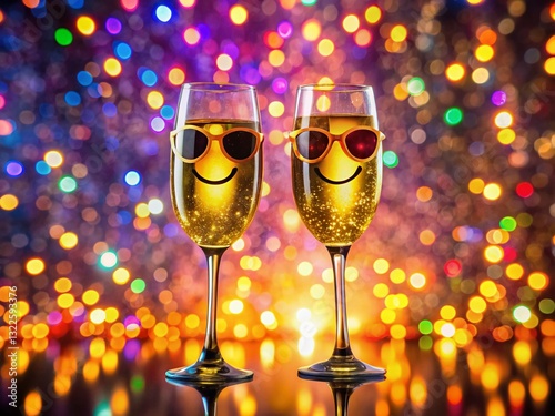 Joyful Champagne Toast: Emoji Glasses Clinking, Sparkling Celebration