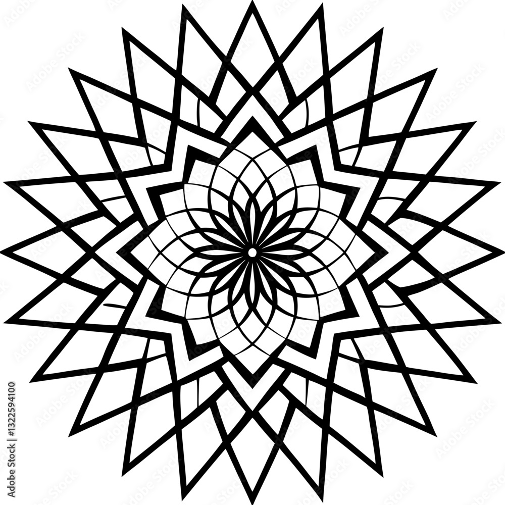 Obraz premium Black vector snowflake and tree ornament illustration with geometric pattern elements