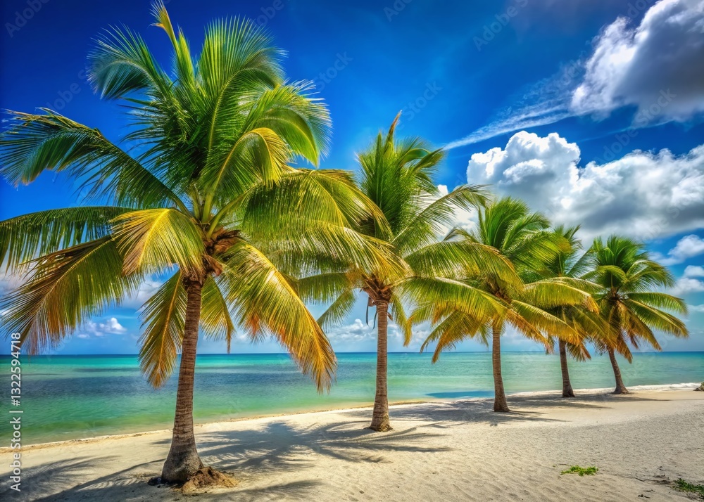 Obraz premium Key West Beach Scene: Palm Trees Swaying on a Sunny Florida Shore
