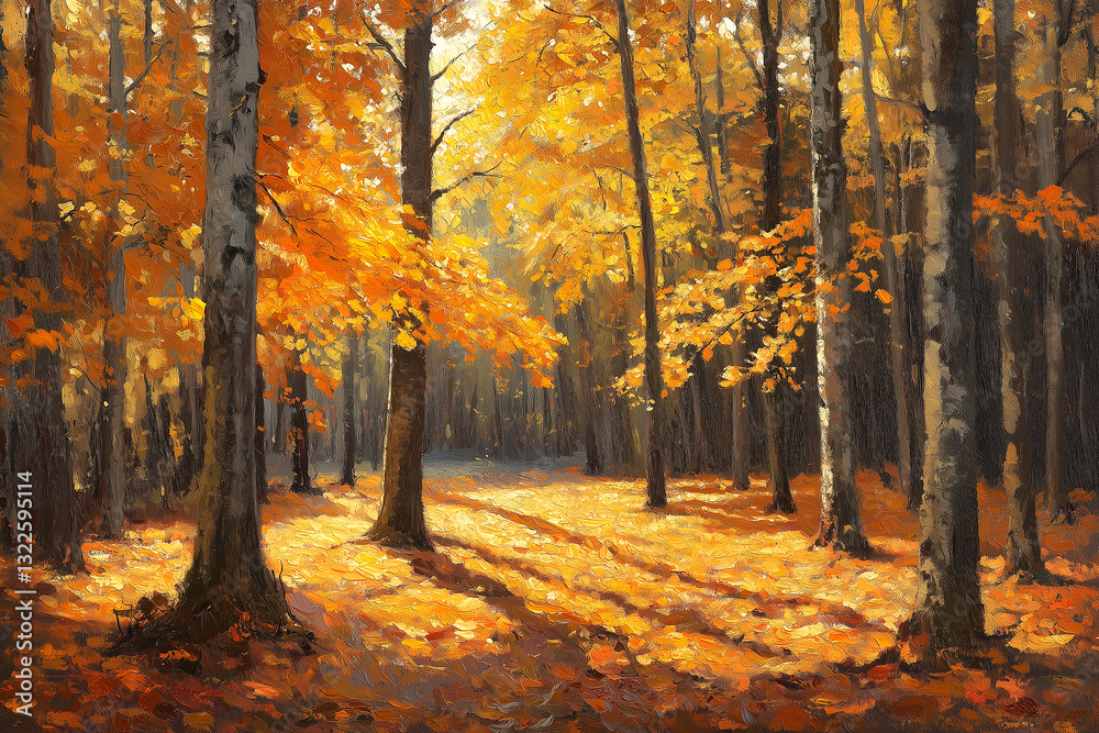 Obraz premium Premium a Serene Autumn Landscape Featuring a Canopy of Trees with Vibrant