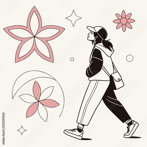 A silhouette of a woman with a floral bouquet embodies love and beauty