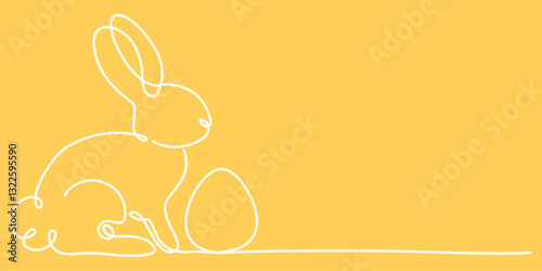 Wielkanocny baner - zajączek i jajko jedną linią. Sylwetka uroczego królika w prostym minimalistycznym stylu. Ilustracja wektorowa.