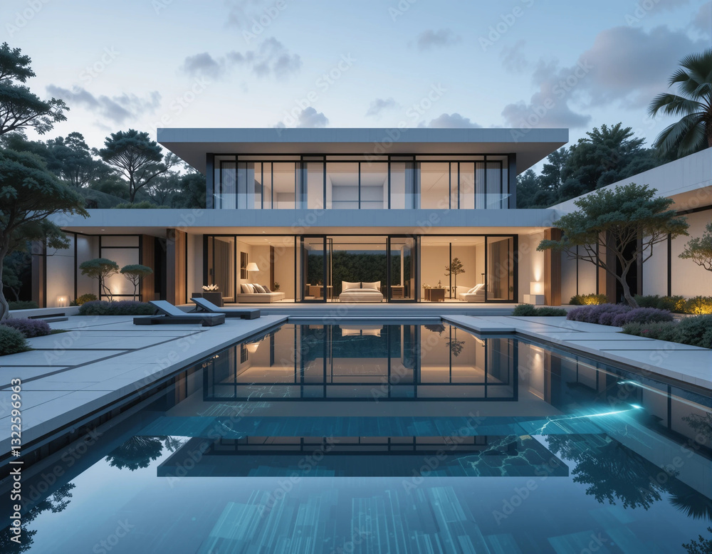 Fototapeta premium Luxury Retreats – Stunning Villa Illustrations for High-End Architecture & Real Estate